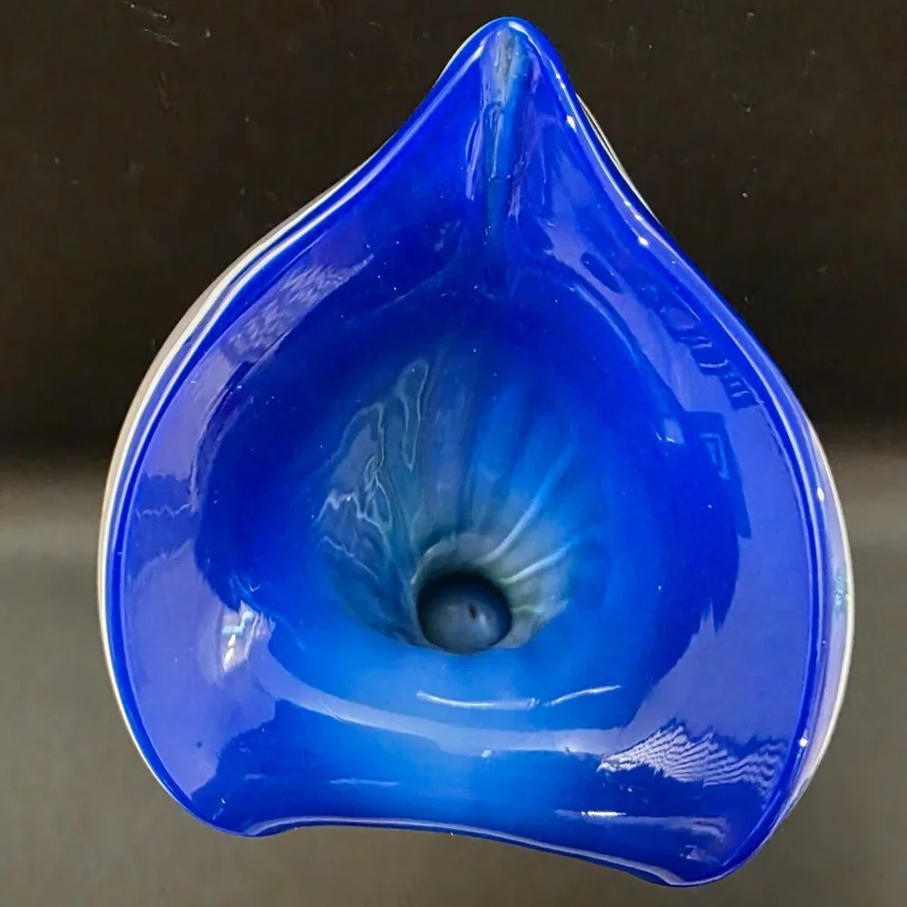 Blue White Green Murano Style Calla Lily Jack Pulpit Vase Art Hand Blown Glass